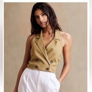 NWOT Banana Republic Cropped Linen-Blend Shirt Vest Sz S